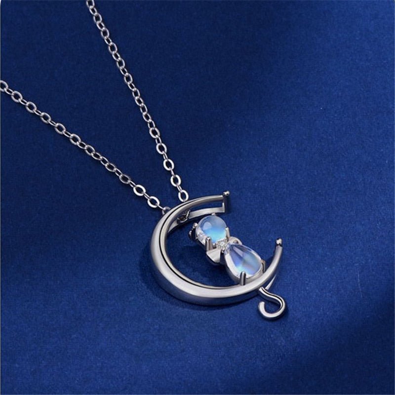 Moonstone Crescent and Cat Necklace™