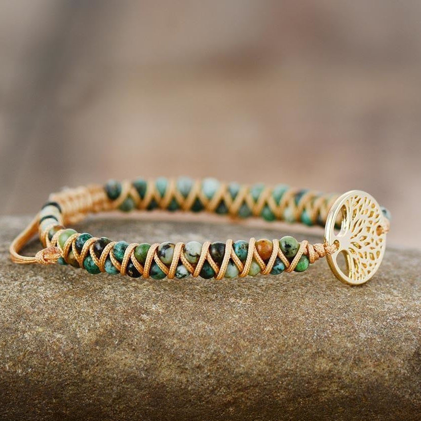 Natural African Turquoise & Tree of Life Bracelet