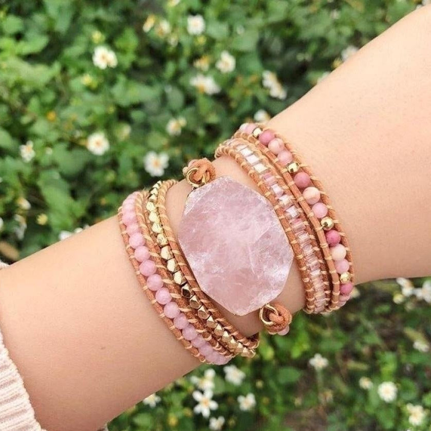 Natural Rose Quartz Heart Chakra Wrap Bracelet