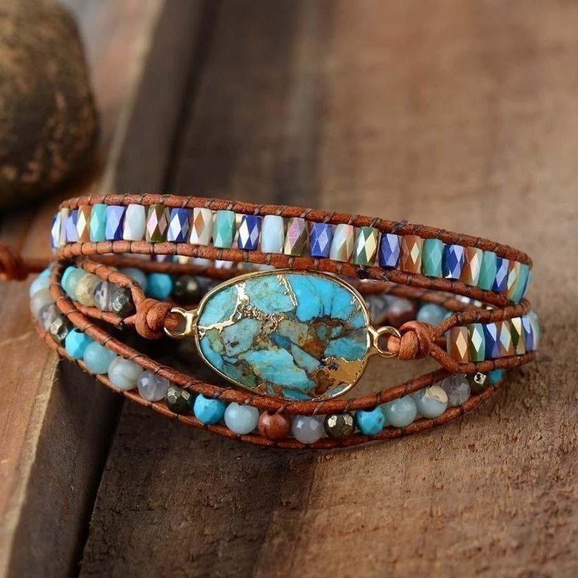 Natural Turquoise & Jasper Wrap Bracelet