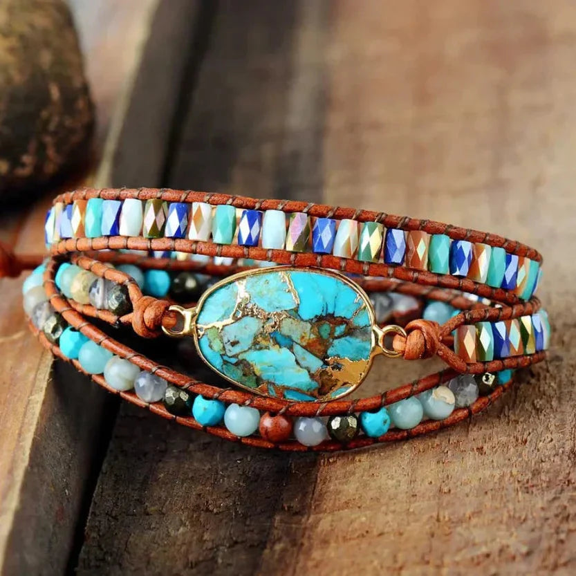 Natural Turquoise & Jasper Wrap Bracelet