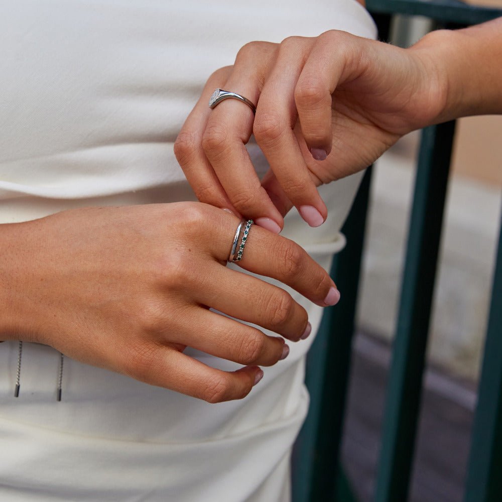 Silver Marissa Emerald Green Layered Ring