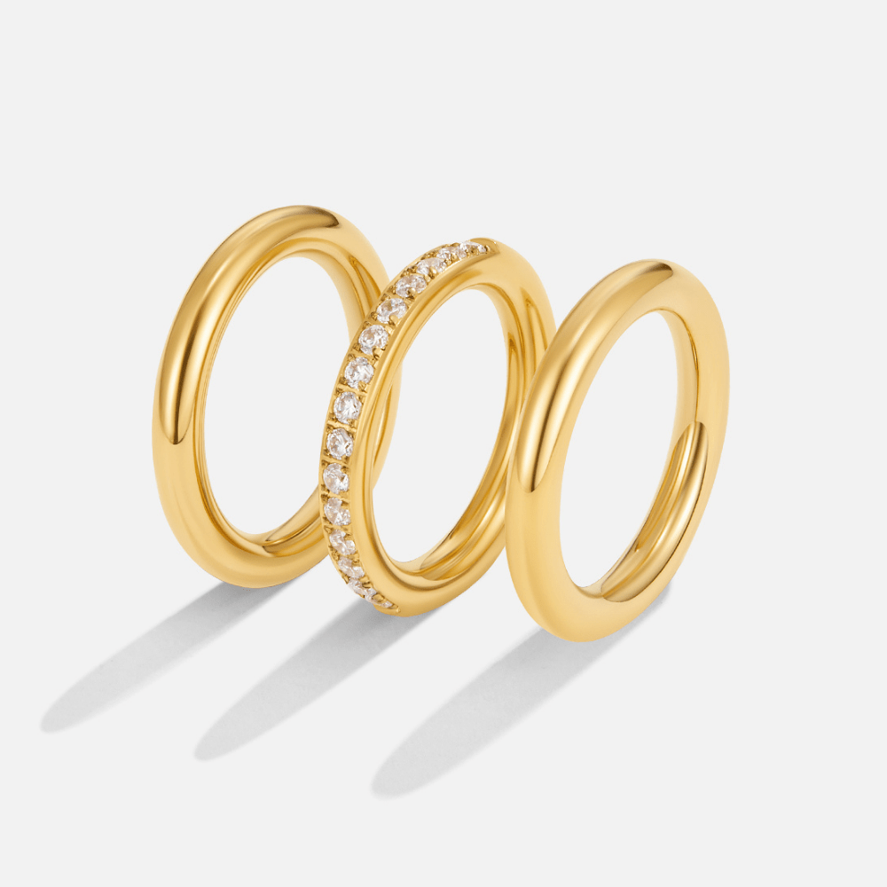 Vana Trio Gold & Crystal Ring Set