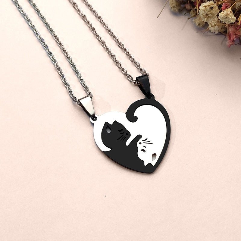 Ying yang black and white cat love necklace™